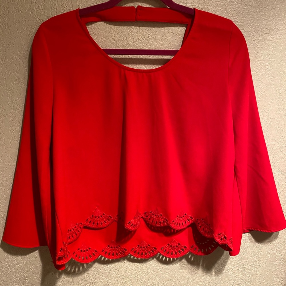 Red Blouse with Scallop detailing